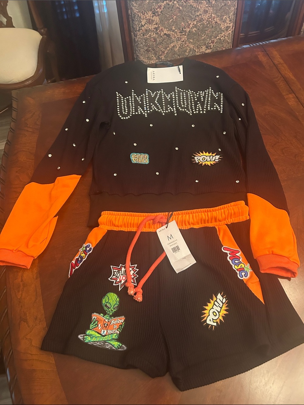 Black & Orange Embellished Two-Piece Set shorts (M)$40 sweater (S) $50